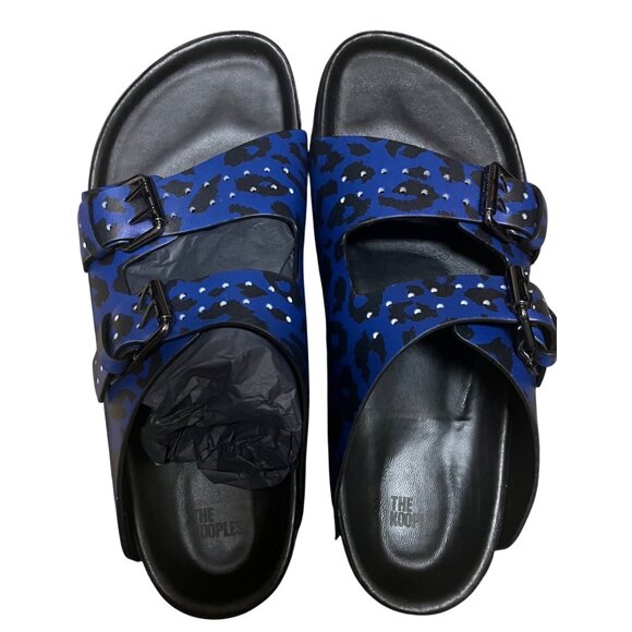 The Kooples Blue Leopard Leather Parisian Buckle Style Sandals Size 43 US Mens 9 - Picture 6 of 16